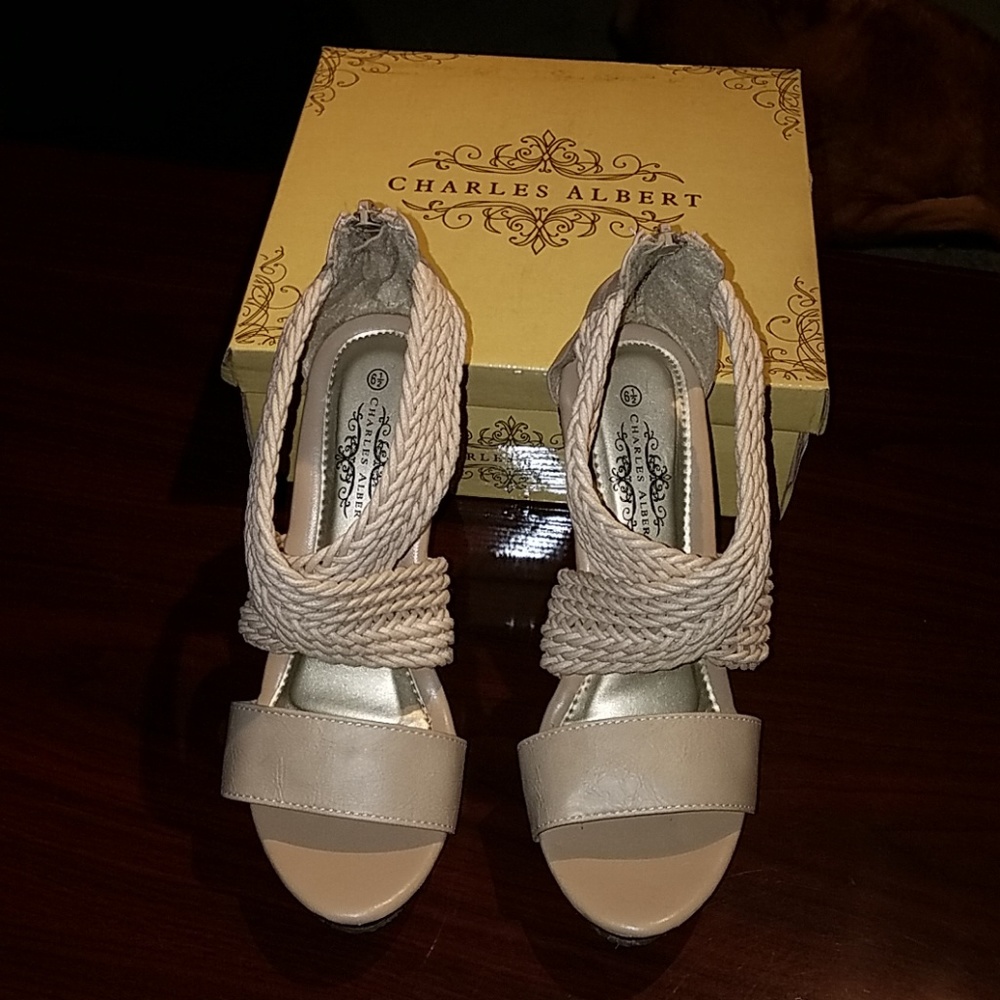 Charles Albert Cream Wedge Sandals